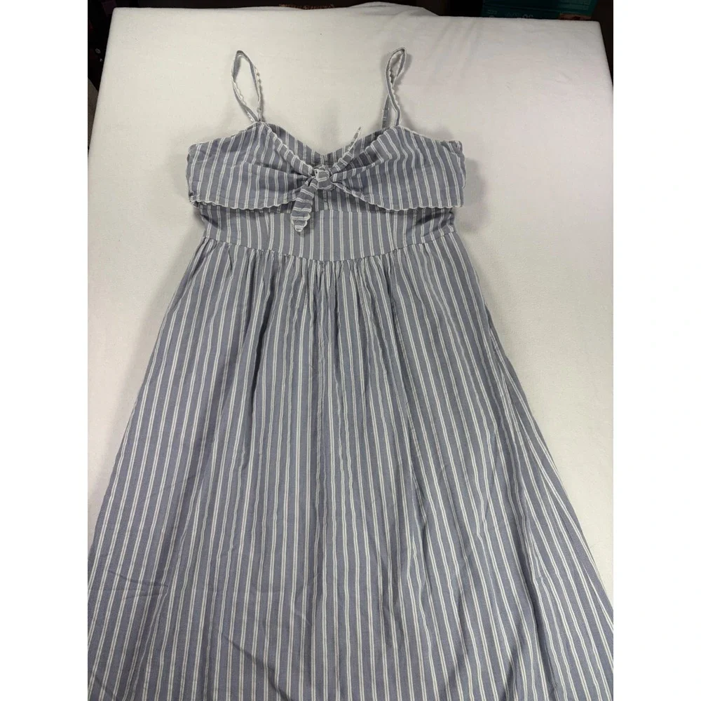 Old Navy Blue White Striped Tie Front Smocked Midi Dress Womens Medium Tall